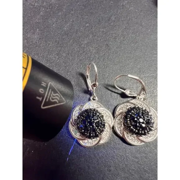 NEW blue sapphire and zircon galaxy earrings in rhodium over sterling silver - Picture 12 of 13